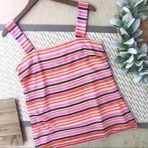 CAbi Mod Striped Banded Cami Blouse Pink/Red/Cream
